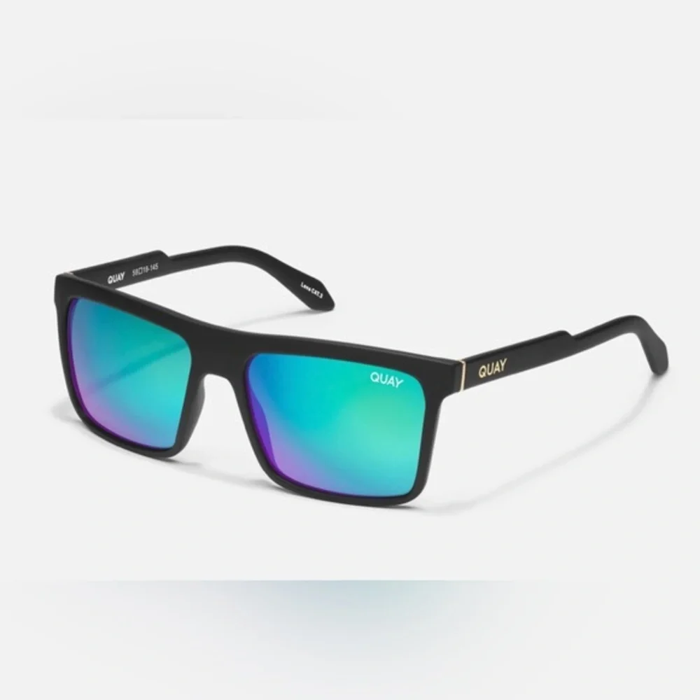 Quay LET IT RUN‎ Matte Black Frame Navy Polarized Lens sunglasses new